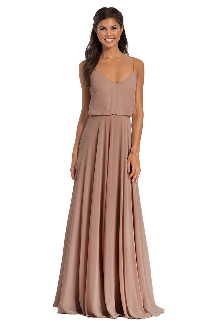 Chloe A-Line/Princess Sleeveless Floor Length V-Neck Chiffon Natural Waist Spaghetti Straps Bridesmaid Dresses