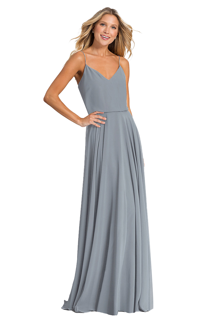 Chloe A-Line/Princess Sleeveless Floor Length V-Neck Chiffon Natural Waist Spaghetti Straps Bridesmaid Dresses