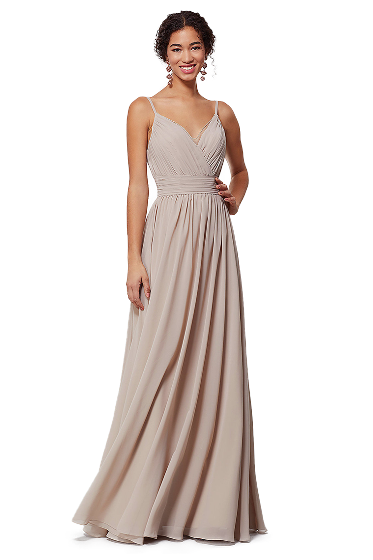 Kelly Spaghetti Straps Natural Waist Floor Length Chiffon A-Line/Princess Sleeveless Bridesmaid Dresses