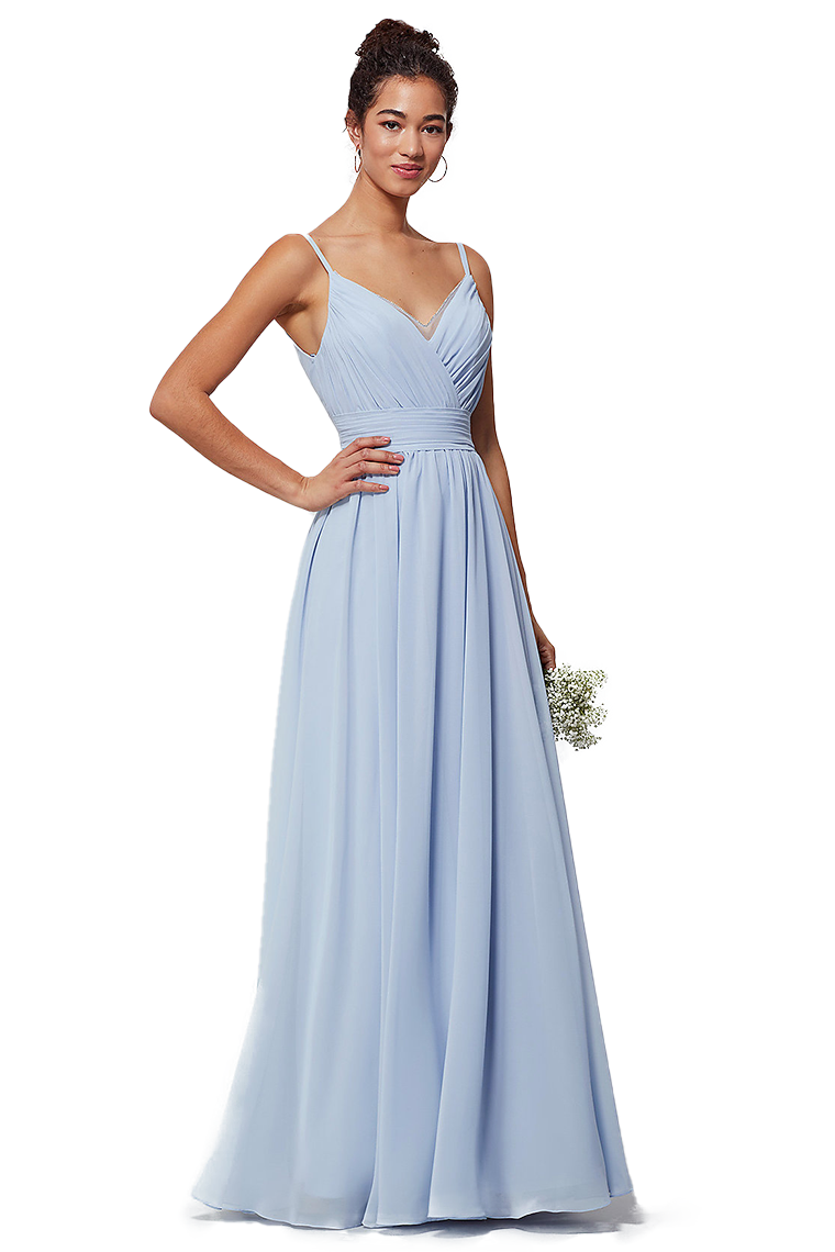 Kelly Spaghetti Straps Natural Waist Floor Length Chiffon A-Line/Princess Sleeveless Bridesmaid Dresses