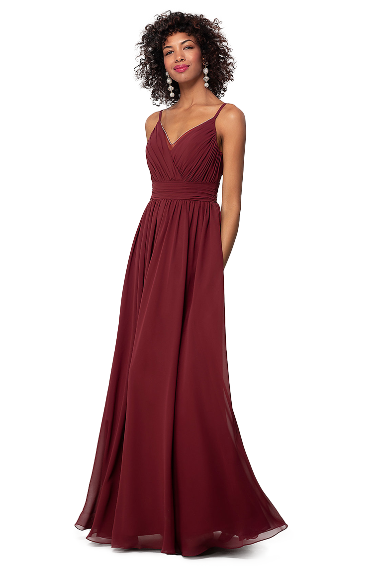 Kelly Spaghetti Straps Natural Waist Floor Length Chiffon A-Line/Princess Sleeveless Bridesmaid Dresses