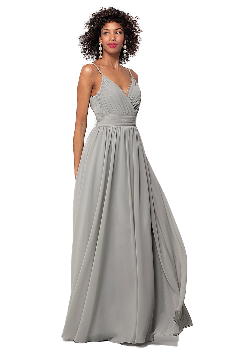 Kelly Spaghetti Straps Natural Waist Floor Length Chiffon A-Line/Princess Sleeveless Bridesmaid Dresses