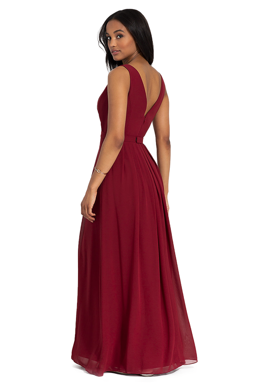 Setlla Natural Waist V-Neck Sleeveless Floor Length Chiffon A-Line/Princess Bridesmaid Dresses