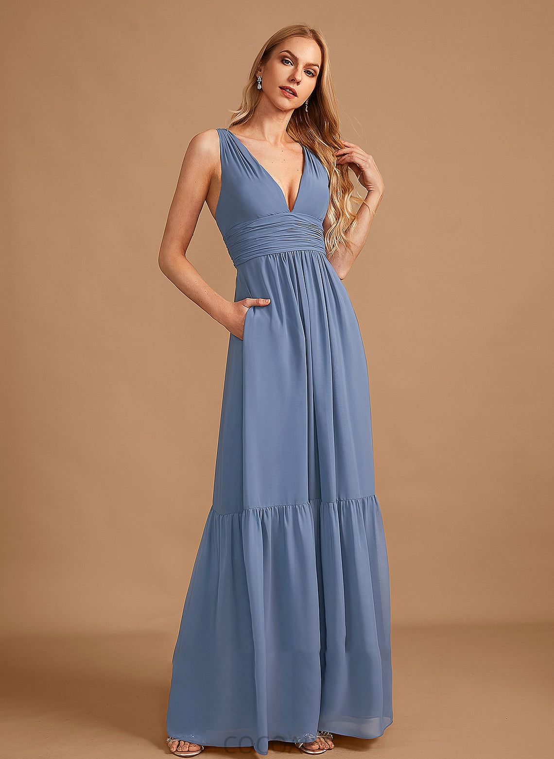 Pockets Embellishment Fabric Length Floor-Length Silhouette Neckline V-neck A-Line Rosalind Floor Length Sleeveless Bridesmaid Dresses