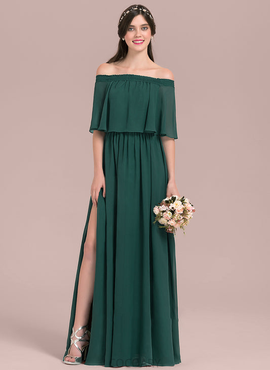 Length Floor-Length A-Line Embellishment Neckline Off-the-Shoulder Fabric SplitFront Silhouette Gladys A-Line/Princess Sleeveless Bridesmaid Dresses