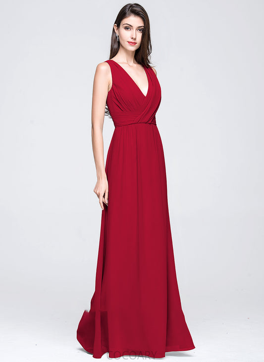 Fabric Floor-Length V-neck Embellishment Neckline Silhouette Ruffle A-Line Length Jackie Sheath/Column Scoop Bridesmaid Dresses