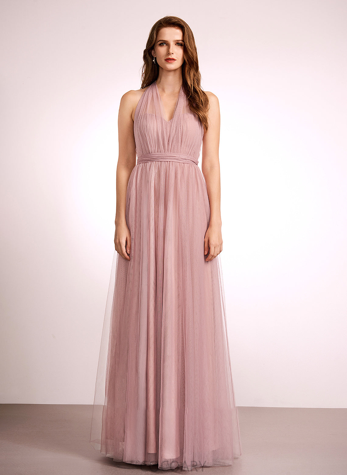 Straps Floor-Length A-Line Neckline Tulle Off-the-Shoulder One-Shoulder Fabric V-neck Silhouette Length Jaidyn Bridesmaid Dresses