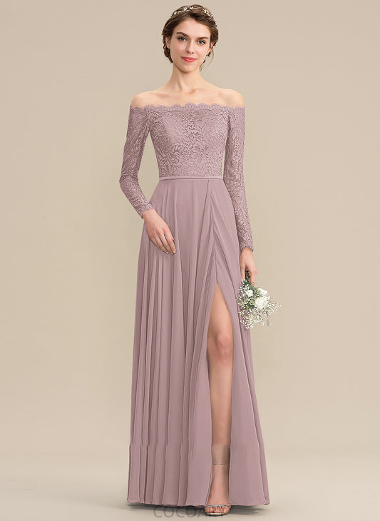 Neckline SplitFront Length A-Line Fabric Embellishment Silhouette Off-the-Shoulder Floor-Length Mallory Natural Waist A-Line/Princess Bridesmaid Dresses