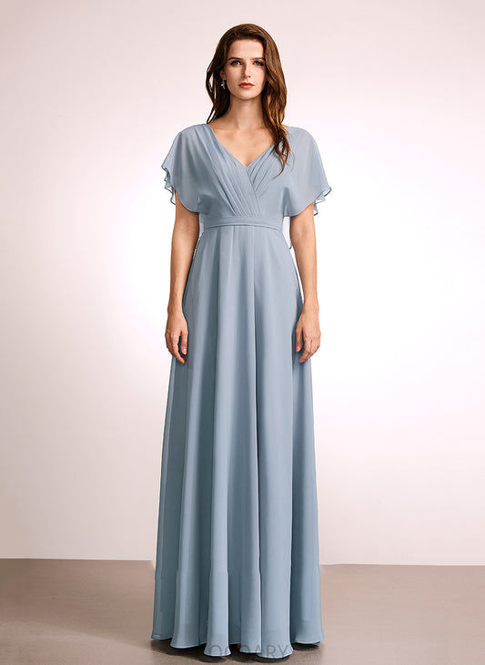 Floor-Length Embellishment Neckline Silhouette Length V-neck Ruffle Fabric A-Line Yoselin Floor Length Natural Waist Bridesmaid Dresses