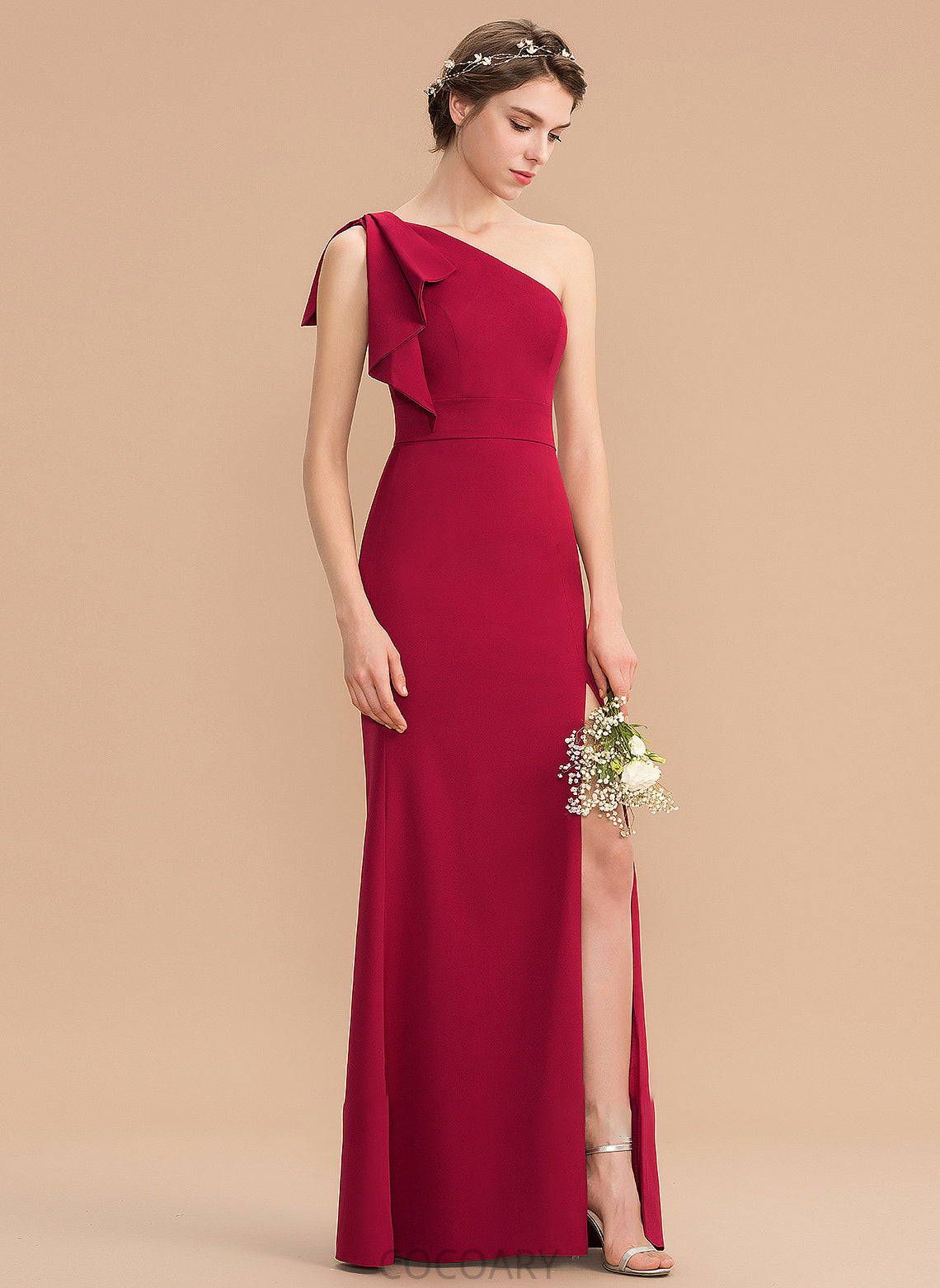 Neckline Silhouette Floor-Length SplitFront Fabric One-Shoulder Embellishment Sheath/Column Length Akira Sleeveless Floor Length Bridesmaid Dresses