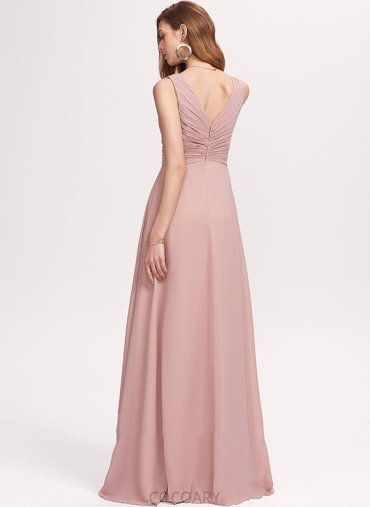 Embellishment Length Floor-Length Silhouette Neckline Ruffle Fabric V-neck A-Line Kenna V-Neck Sleeveless Bridesmaid Dresses