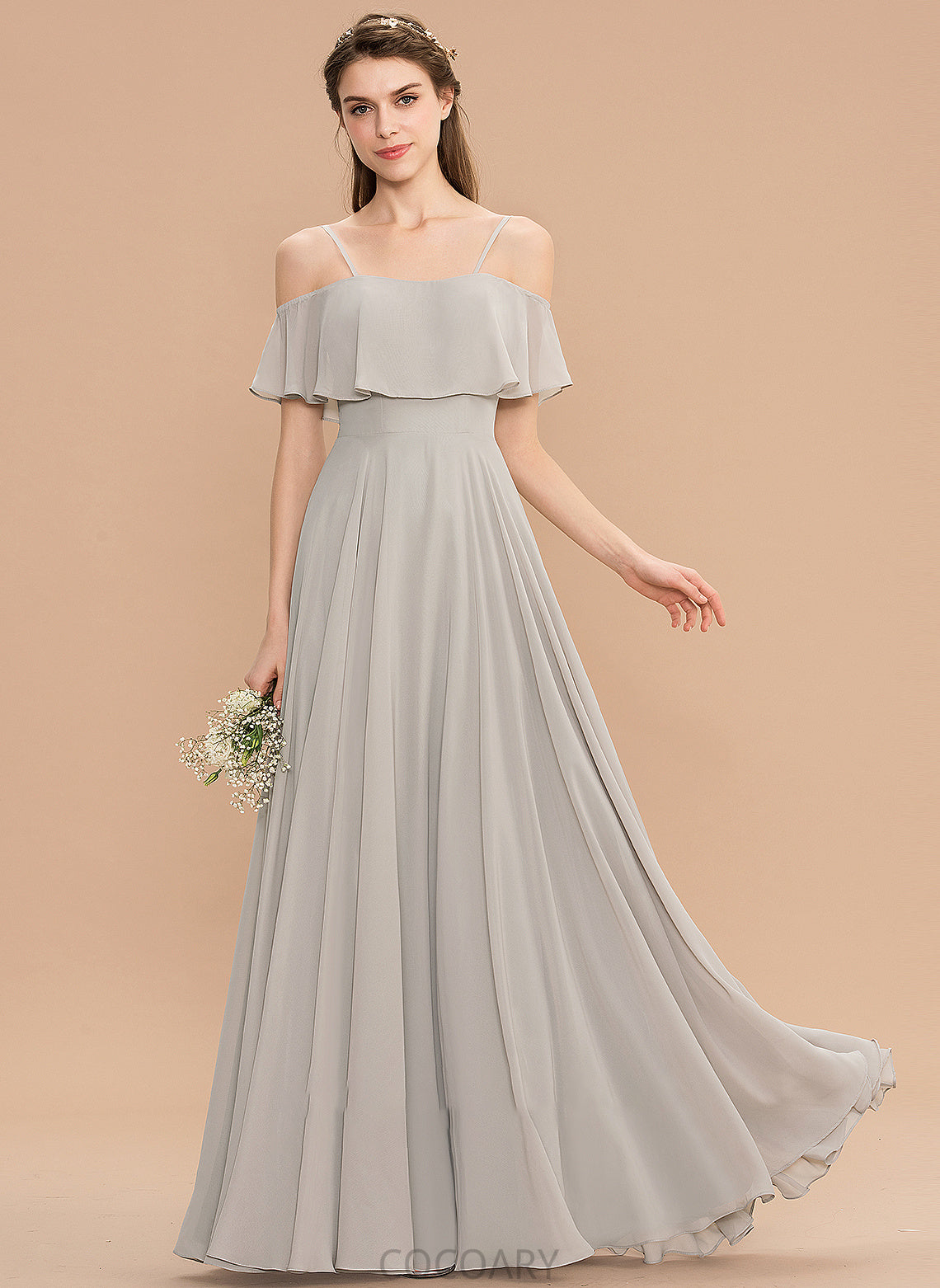 Silhouette Fabric Straps Floor-Length Off-the-Shoulder Neckline A-Line Length Rita Floor Length Off The Shoulder A-Line/Princess Bridesmaid Dresses