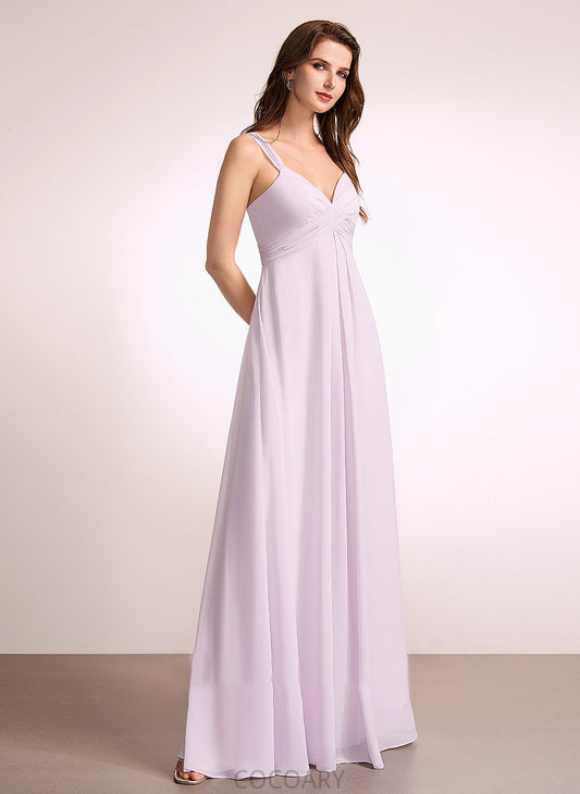 Silhouette V-neck A-Line Ruffle Floor-Length Neckline Length Embellishment Fabric Libby Scoop Natural Waist Bridesmaid Dresses