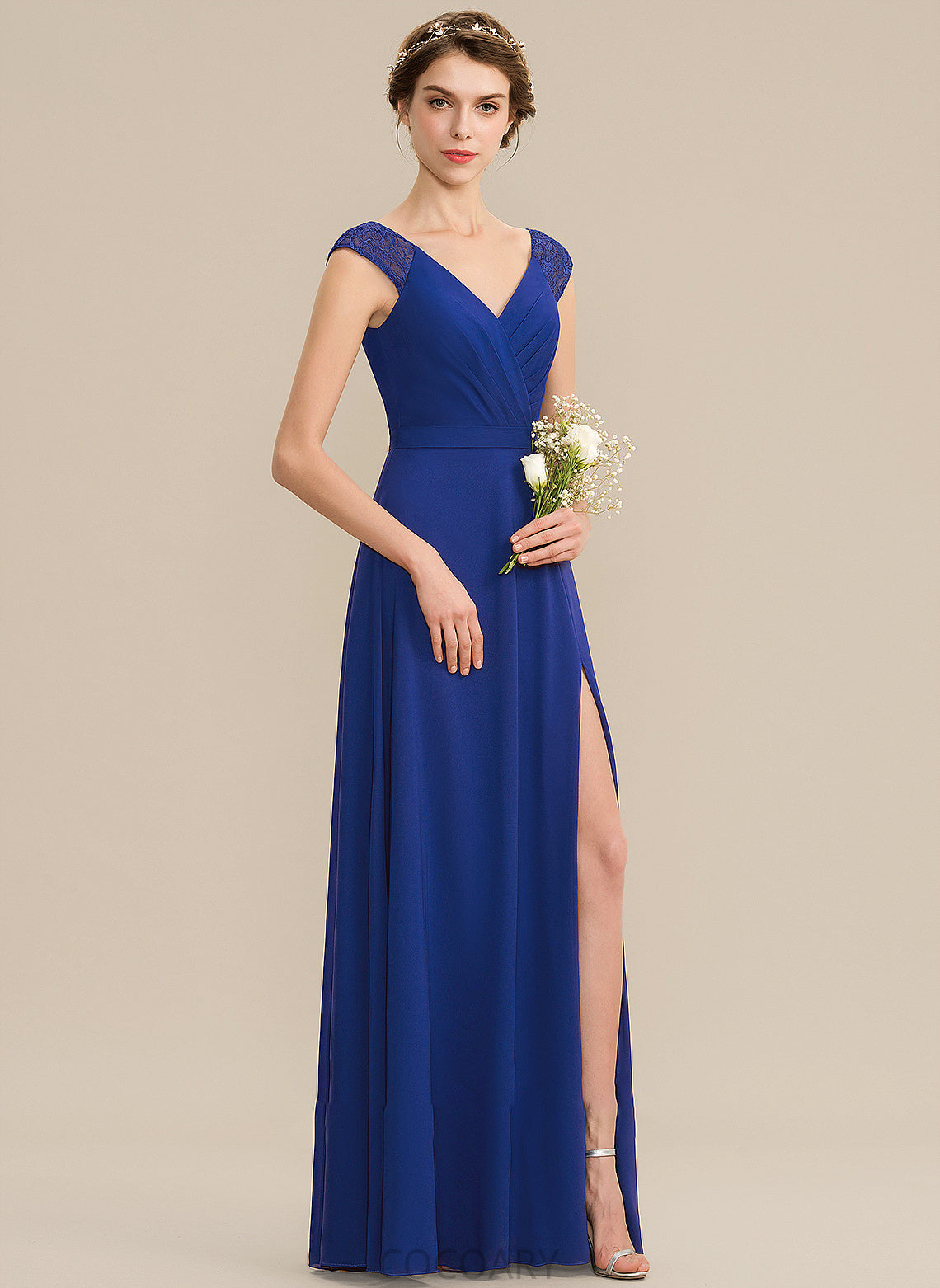 Embellishment Length Fabric V-neck Silhouette SplitFront Neckline Ruffle Floor-Length A-Line Baylee V-Neck Bridesmaid Dresses