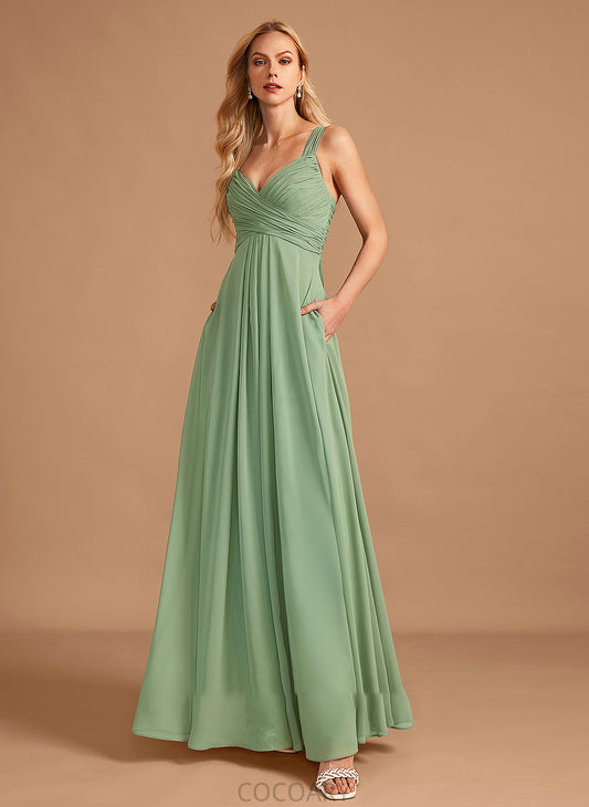 Neckline Length Ruffle Floor-Length Embellishment Silhouette A-Line V-neck Fabric Jacquelyn Natural Waist Sleeveless Bridesmaid Dresses