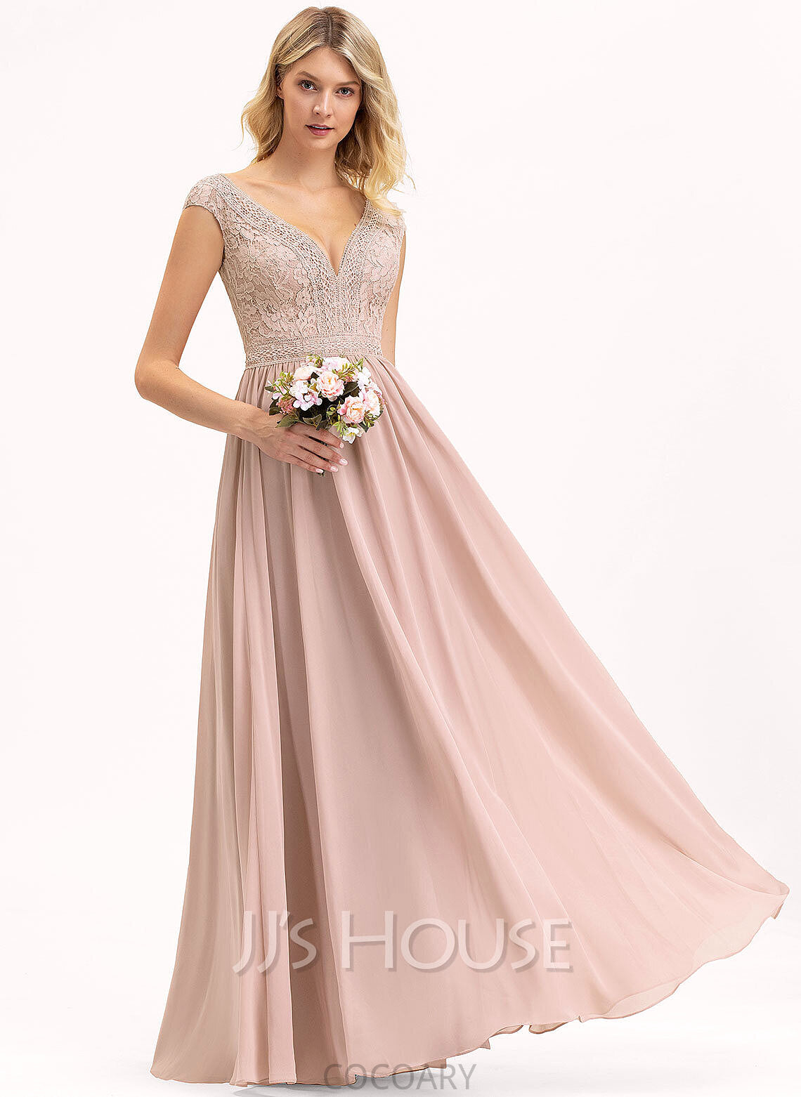 A-Line Length V-neck Lace Straps Floor-Length Neckline Fabric Silhouette Amelie Floor Length A-Line/Princess Bridesmaid Dresses