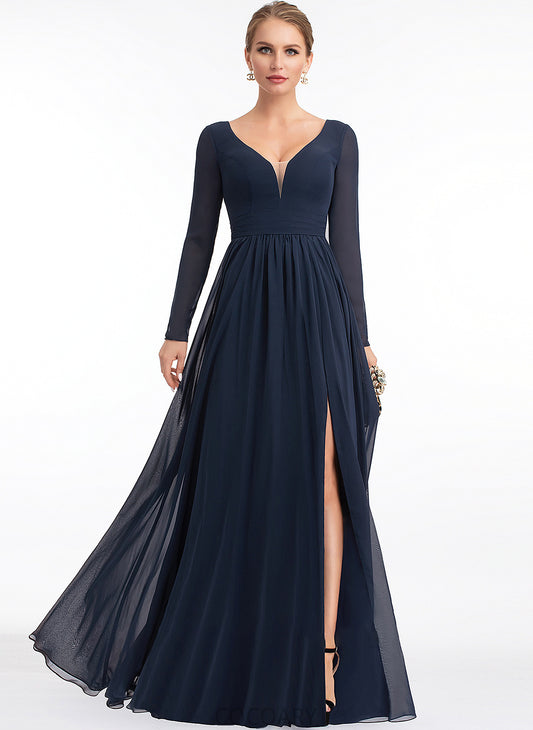 Fabric V-neck SplitFront A-Line Floor-Length Silhouette Embellishment Length Neckline Nadia Floor Length Natural Waist Bridesmaid Dresses