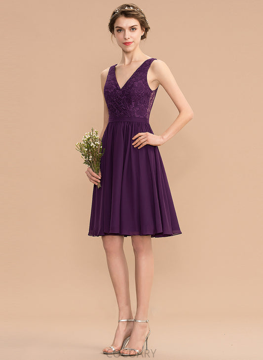 Silhouette Length Neckline A-Line Knee-Length Embellishment Ruffle V-neck Fabric Mavis Sleeveless Natural Waist Bridesmaid Dresses