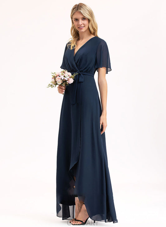 Silhouette V-neck Asymmetrical Neckline Bow(s) A-Line Embellishment Fabric Length Jade A-Line/Princess Floor Length Bridesmaid Dresses