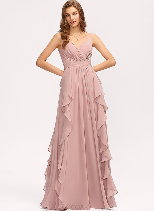 CascadingRuffles Ruffle Fabric Length Neckline V-neck Embellishment Floor-Length Silhouette A-Line Kayley Floor Length Bridesmaid Dresses