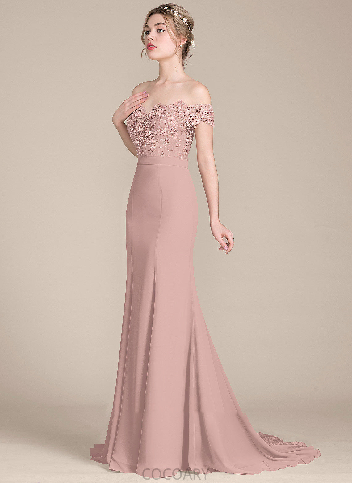 Silhouette Length Embellishment Neckline Sequins Off-the-Shoulder Trumpet/Mermaid CourtTrain Fabric Tabitha A-Line/Princess Natural Waist Bridesmaid Dresses