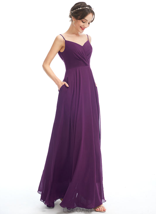 Silhouette Fabric Length Pockets Embellishment V-neck A-Line Neckline Floor-Length Maya A-Line/Princess Sleeveless Bridesmaid Dresses