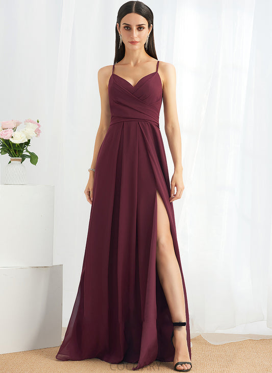 V-neck Silhouette Floor-Length Ruffle SplitFront Fabric Embellishment Neckline Length A-Line Gabriela Sleeveless Bridesmaid Dresses