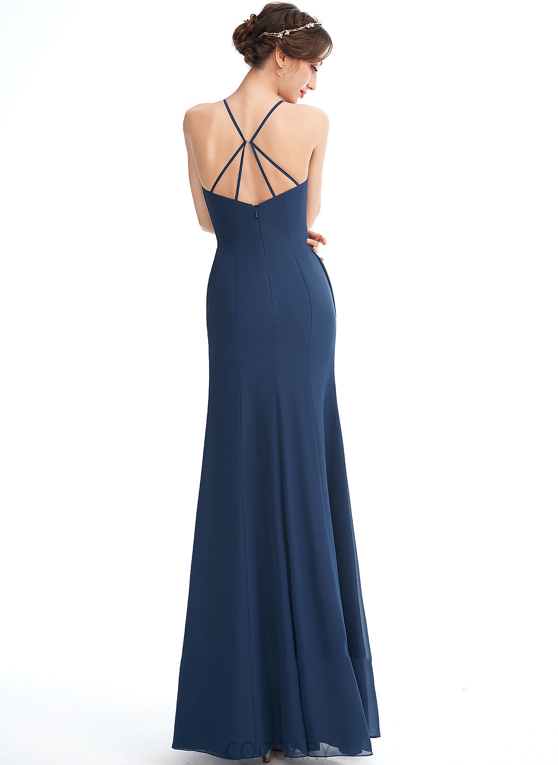 SplitFront Floor-Length Fabric Length Embellishment Neckline Ruffle Silhouette Halter A-Line Anastasia Sleeveless Bridesmaid Dresses