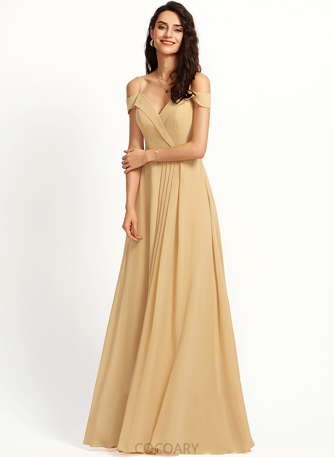 Fabric Length V-neck Silhouette Neckline A-Line Straps Floor-Length Alicia A-Line/Princess Natural Waist Floor Length Bridesmaid Dresses