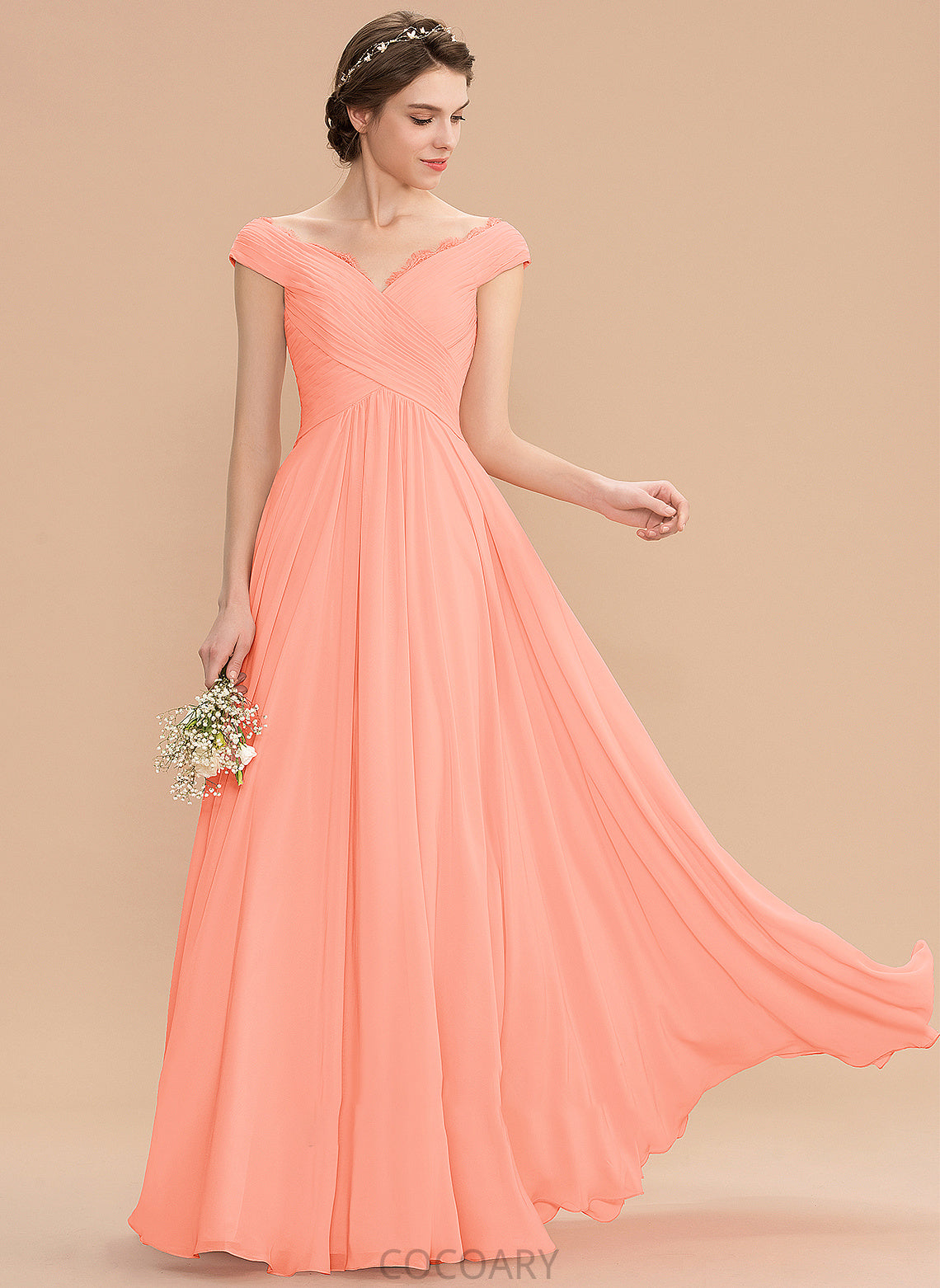 Lace Length A-Line Silhouette Floor-Length Embellishment Off-the-Shoulder Fabric Ruffle Neckline Lilia Off The Shoulder Bridesmaid Dresses