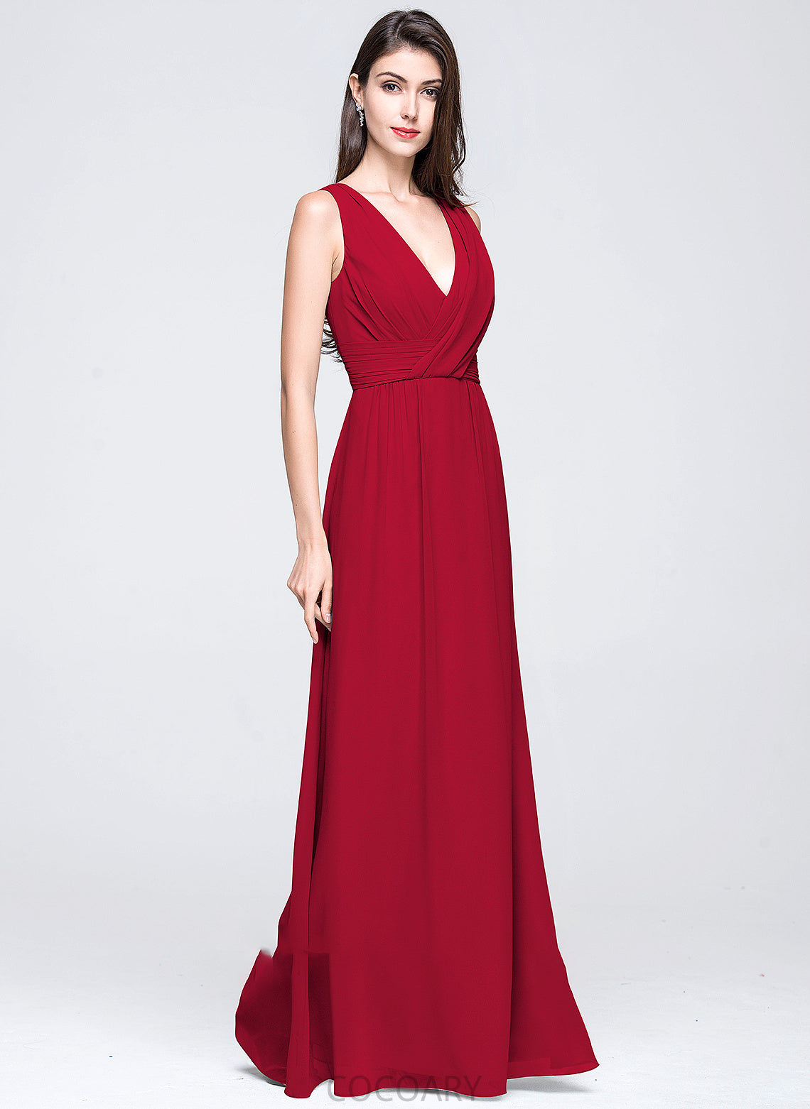 A-Line Fabric Length Embellishment Ruffle Neckline Silhouette Floor-Length V-neck Emmalee V-Neck A-Line/Princess Bridesmaid Dresses