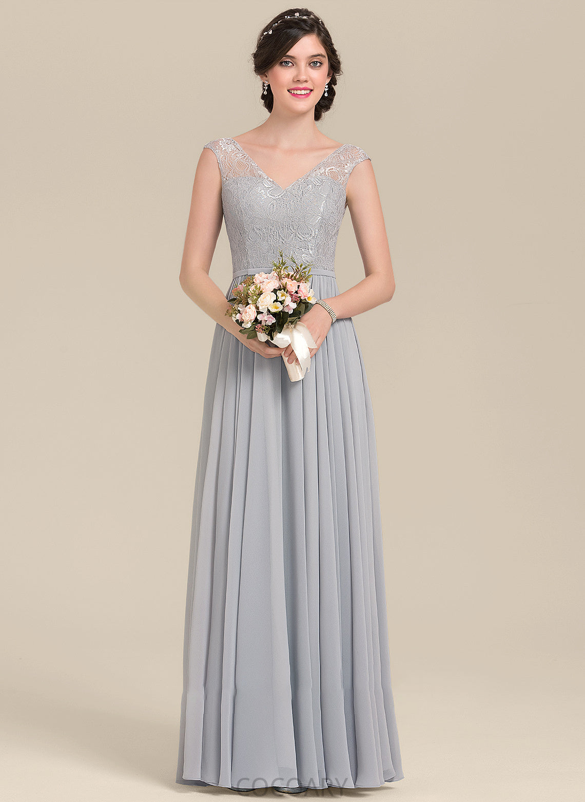 Neckline V-neck Length Silhouette Embellishment Bow(s) Floor-Length A-Line Fabric Jaden Floor Length Spaghetti Staps Bridesmaid Dresses