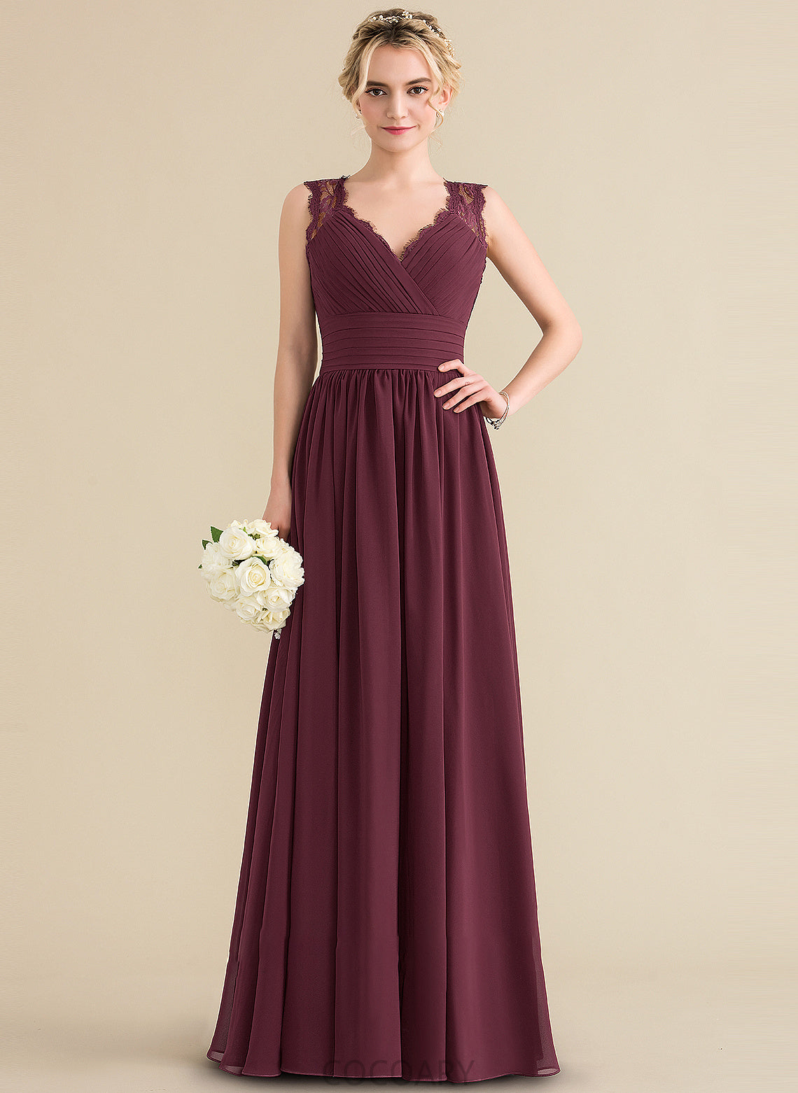 Bow(s) Silhouette Length A-Line V-neck Floor-Length Fabric Ruffle Neckline Embellishment Lara Floor Length Bridesmaid Dresses