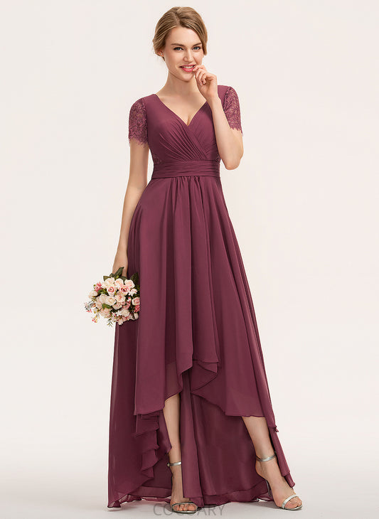 Length Fabric Silhouette V-neck Ruffle Embellishment A-Line Asymmetrical Neckline Lizeth Floor Length Sweetheart Bridesmaid Dresses