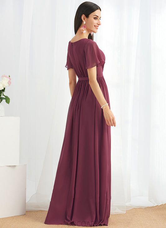 Neckline Length SplitFront V-neck Embellishment Fabric A-Line Silhouette Floor-Length Amy V-Neck A-Line/Princess Bridesmaid Dresses