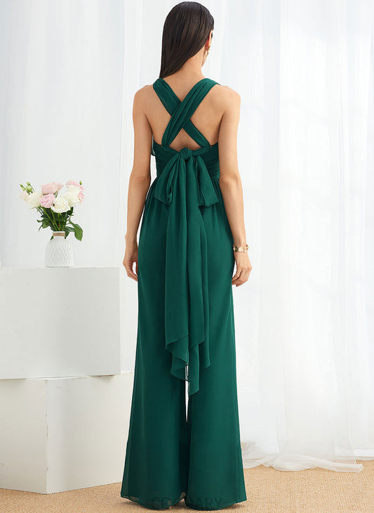 Embellishment Fabric One-Shoulder Ruffle Length Floor-Length V-neck Straps Neckline Halter HighNeck Rayne Bridesmaid Dresses