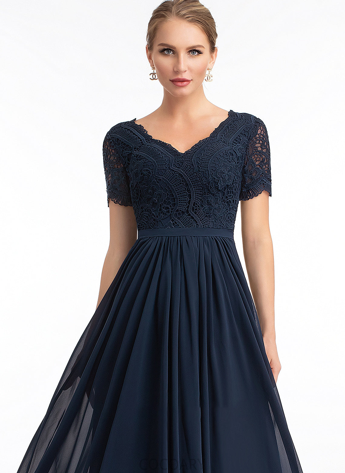 A-Line Fabric Sleeve Silhouette V-neck Neckline Lace Length Floor-Length Jakayla Sleeveless Sheath/Column Bridesmaid Dresses