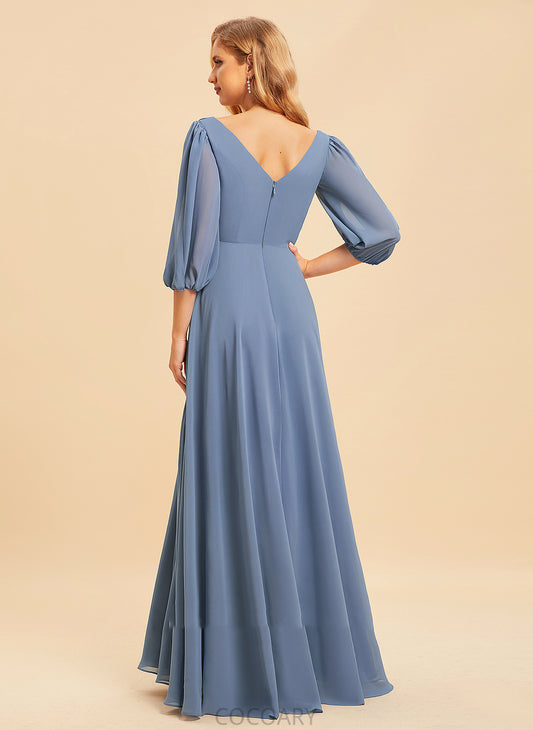 Neckline V-neck Silhouette Embellishment Fabric A-Line Ruffle Floor-Length Length Allisson A-Line/Princess Floor Length Bridesmaid Dresses