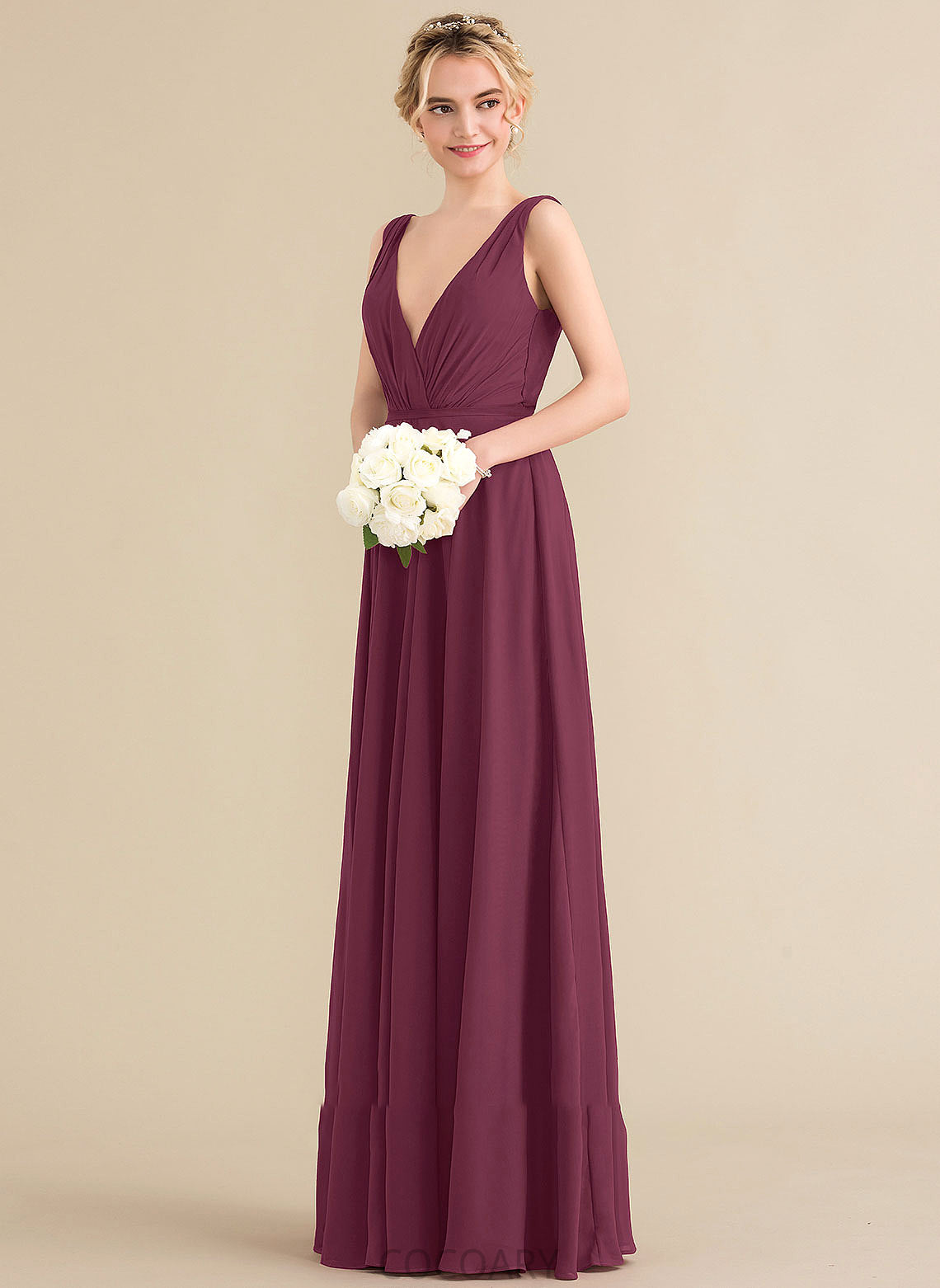 Fabric V-neck Floor-Length Silhouette Neckline Embellishment A-Line Ruffle Length Gemma Floor Length Sleeveless Bridesmaid Dresses