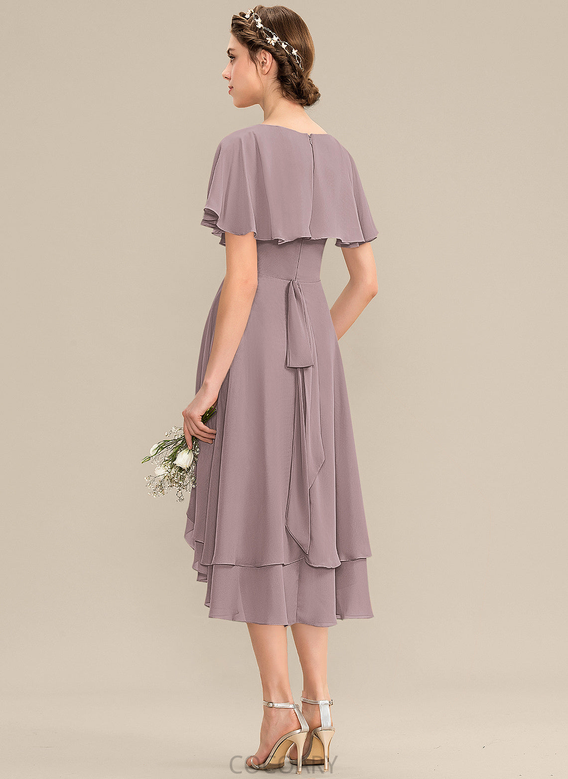 Embellishment A-Line Asymmetrical V-neck Fabric Silhouette Length CascadingRuffles Neckline Carleigh Spaghetti Staps Natural Waist Bridesmaid Dresses