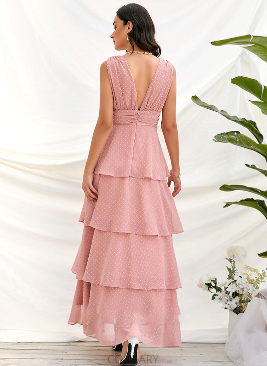 Ankle-Length V-neck Neckline Straps A-Line Length Silhouette Fabric Emilia One Shoulder Natural Waist A-Line/Princess Bridesmaid Dresses