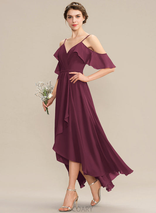 Asymmetrical CascadingRuffles V-neck Length Fabric Silhouette Embellishment Neckline A-Line Lorelai Floor Length Sleeveless Bridesmaid Dresses