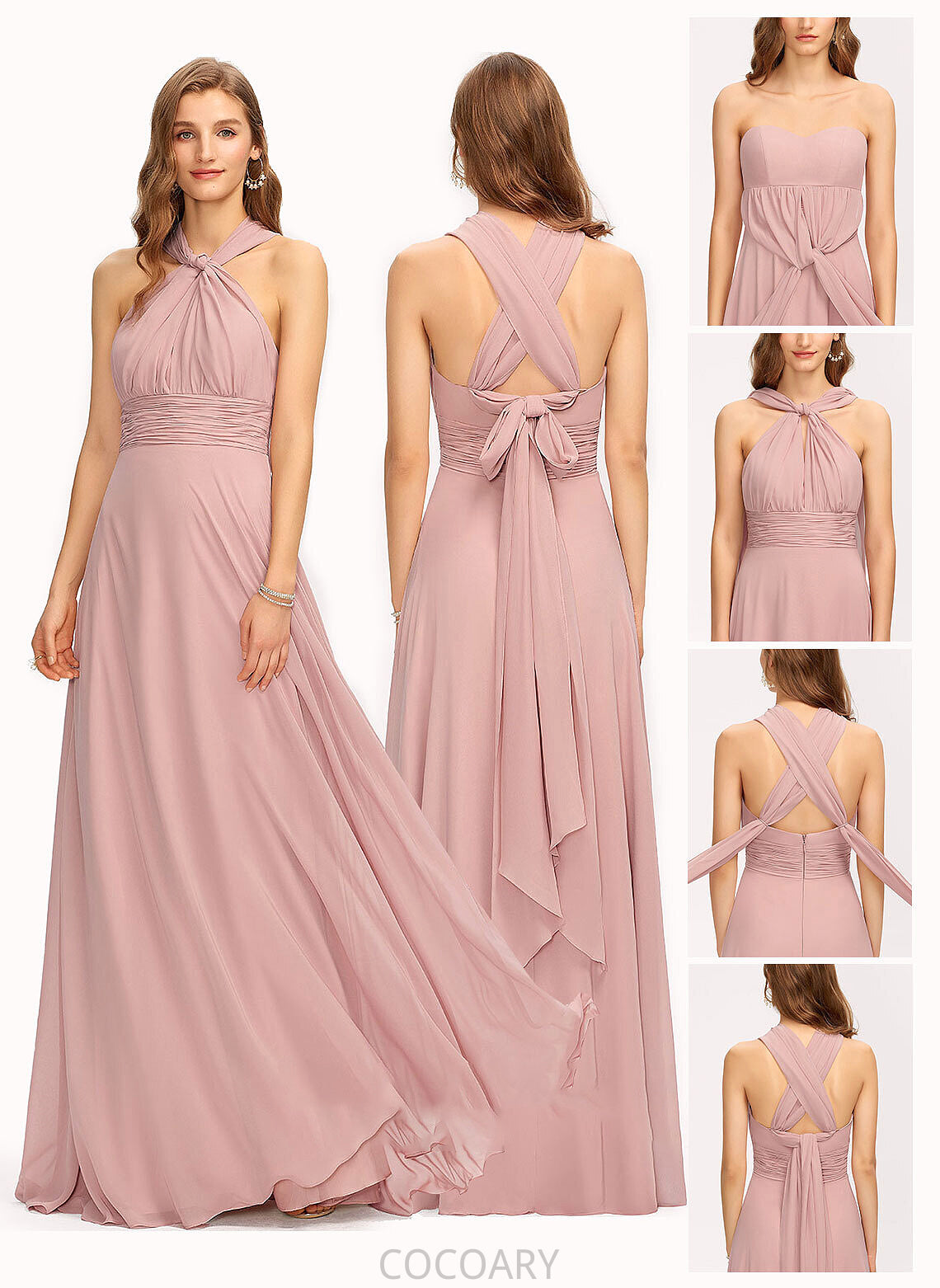 Silhouette A-Line Length Floor-Length Embellishment Neckline Halter One-Shoulder Ruffle V-neck Fabric Shyanne Bridesmaid Dresses