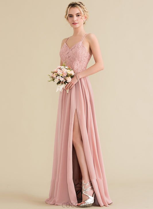 Floor-Length Fabric Neckline Sweetheart Embellishment A-Line SplitFront Length Silhouette Jane Sleeveless V-Neck Bridesmaid Dresses