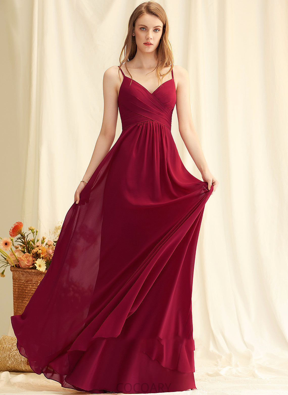 Neckline V-neck Length Floor-Length Embellishment Fabric A-Line Ruffle Silhouette Amani Floor Length Sleeveless Bridesmaid Dresses