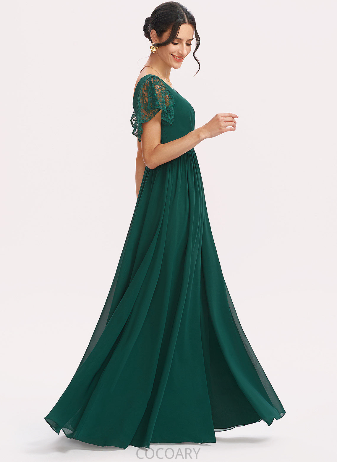 Silhouette V-neck Floor-Length A-Line Lace SplitFront Embellishment Neckline Length Fabric Michelle Floor Length Bridesmaid Dresses