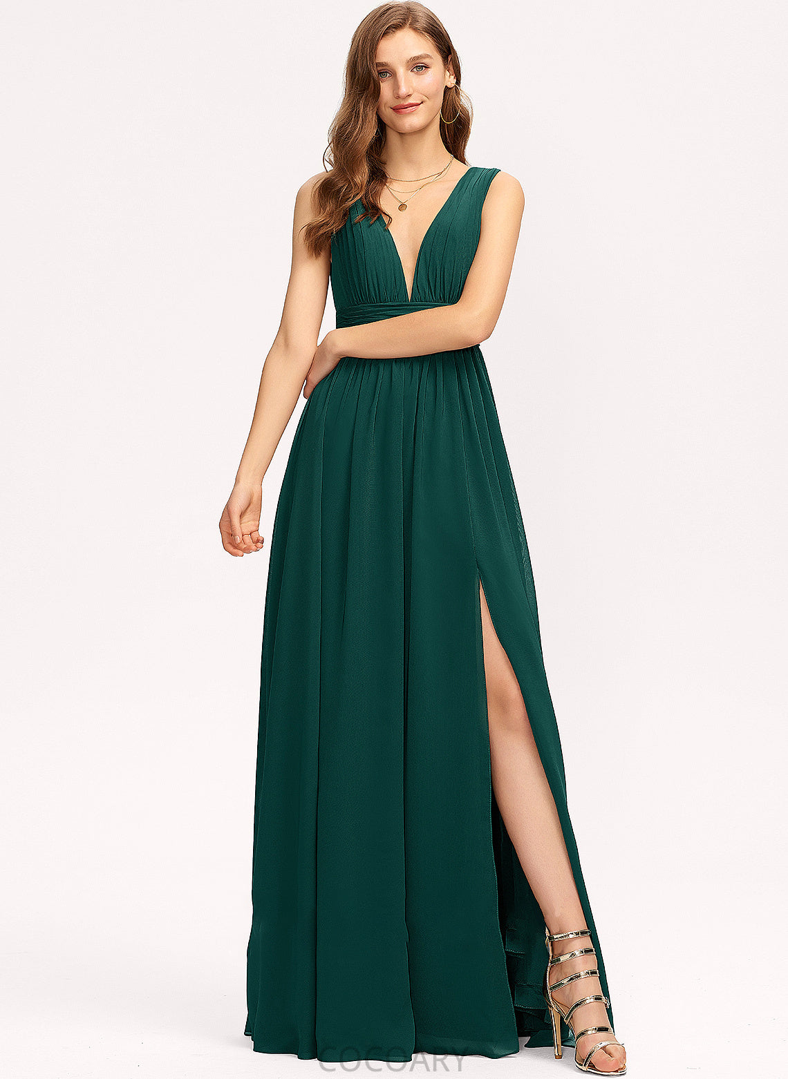 SplitFront Floor-Length Embellishment Silhouette Length V-neck A-Line Neckline Fabric Macie Floor Length Sheath/Column Bridesmaid Dresses