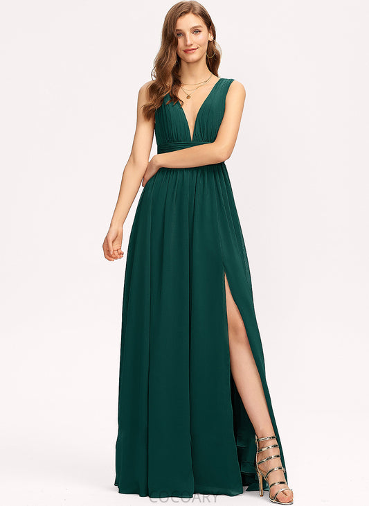 SplitFront Floor-Length Embellishment Silhouette Length V-neck A-Line Neckline Fabric Macie Floor Length Sheath/Column Bridesmaid Dresses