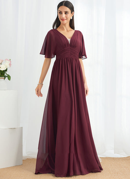 Length Embellishment A-Line Silhouette Floor-Length Ruffle Neckline Fabric V-neck Gloria A-Line/Princess Empire Waist Bridesmaid Dresses