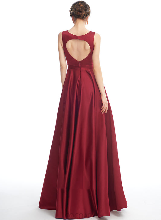 Satin Straps Length A-Line Floor-Length ScoopNeck Fabric Silhouette Neckline Adriana Spaghetti Staps Natural Waist Bridesmaid Dresses